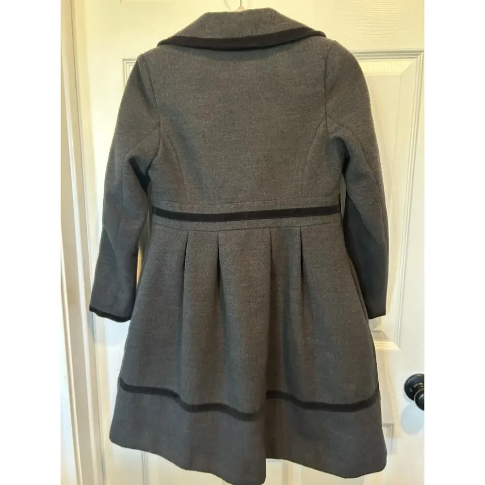 Rothschild Vintage Girls 12 Gray Princess Coat Black Velvet Trim Holiday Party